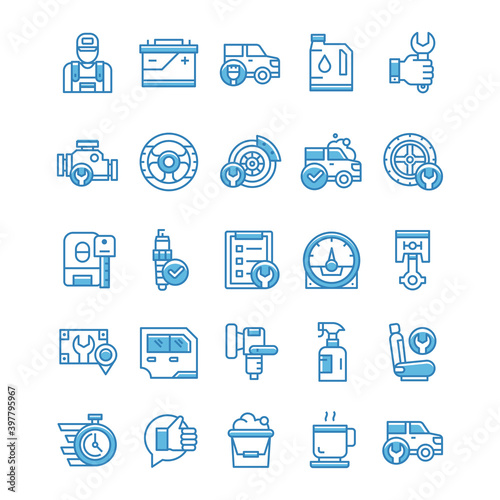 Set of Car Service icons with blue style.