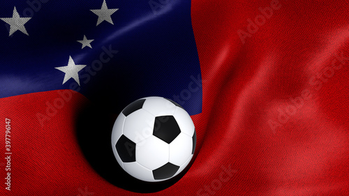 3D rendering of the flag of Samoa with a soccer ball