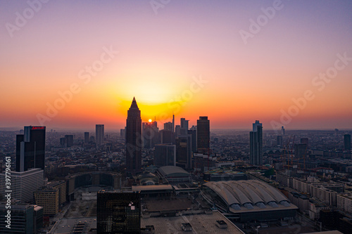 view of the city of frankfurt at a beautiful sunrise