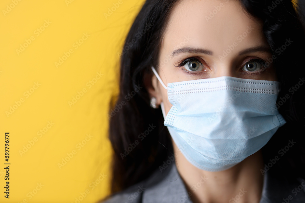 Portrait of business woman wearing medical protective face mask Portrait of business woman wearing medical protective face mask