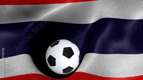 3D rendering of the flag of Thailand with a soccer ball