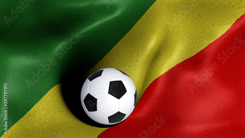3D rendering of the flag of Republic of the Congo with a soccer ball