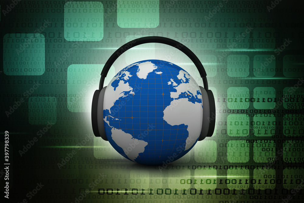 3D illustration Earth globe with headphones
3D illustration Earth globe with headphones