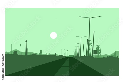 illustration of cityscape and power poles flat design