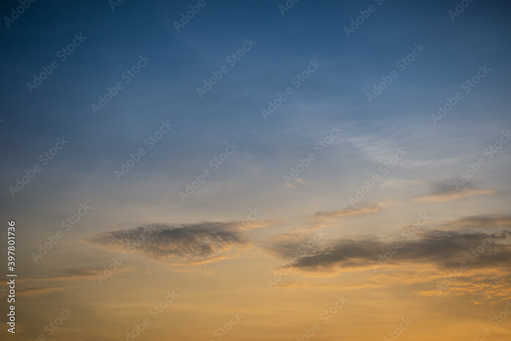 Golden hour Nature background with sky and clouds in horizontal frame
