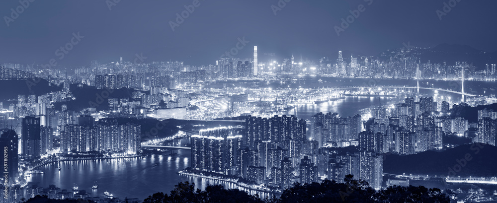 Fototapeta premium Panorama of Hong Kong city at night
