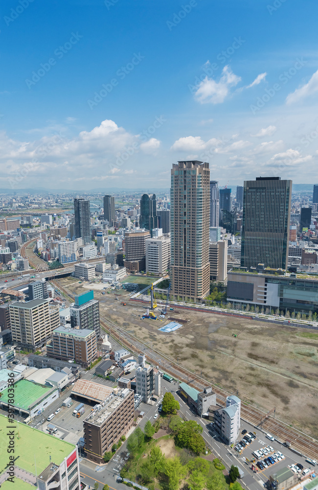 Skyline of downtown district of Osaka city, Japan