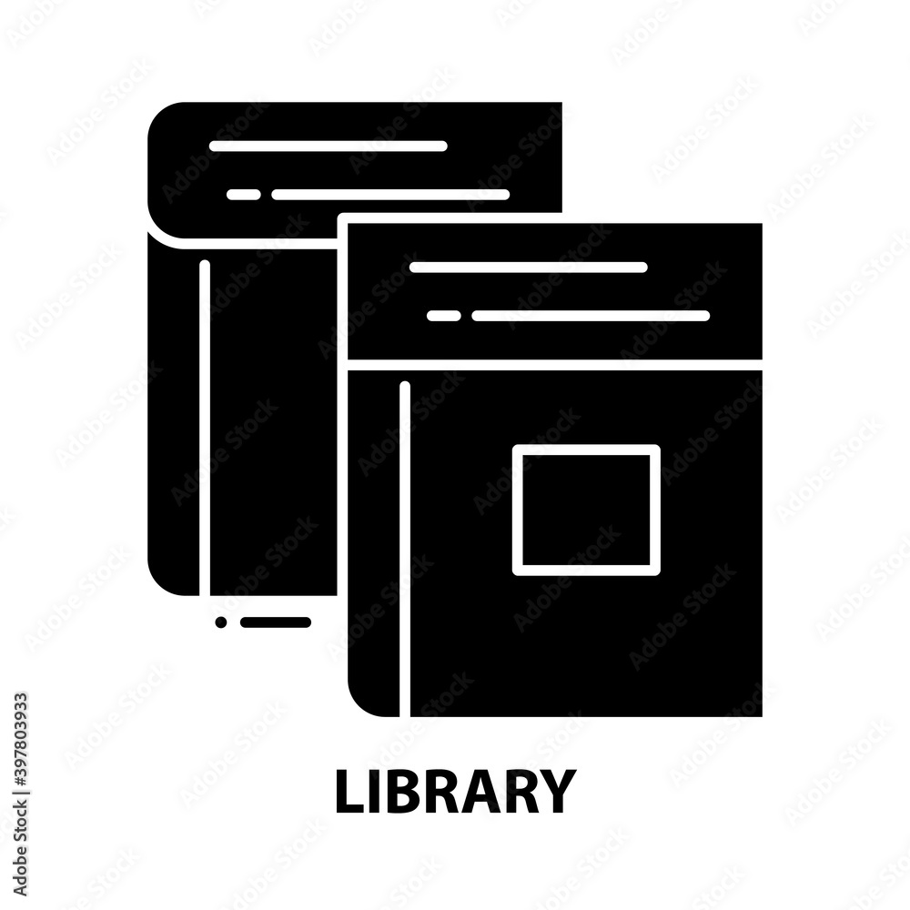 library icon, black vector sign with editable strokes, concept illustration library icon, black vector sign with editable strokes, concept illustration