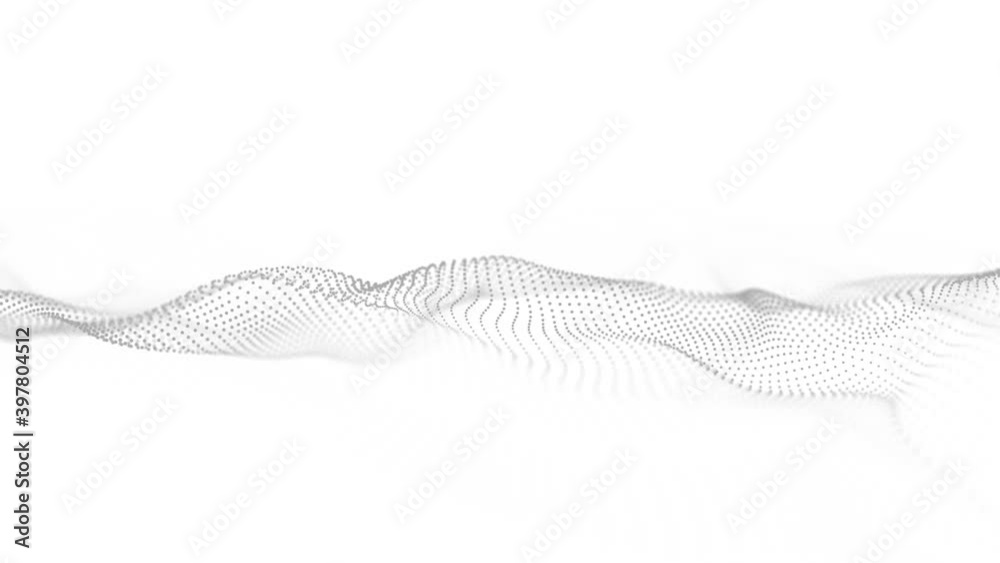 Abstract wave with moving dots. Flow of particles. Cyber technology illustration. 3d rendering