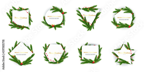Set of Christmas tree branches and geometric pattern.
Christmas design over white background. Vector illustration
vector frame