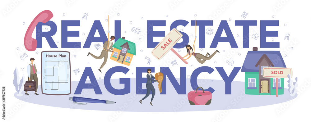 Real estate agency typographic header. Realtor assistance