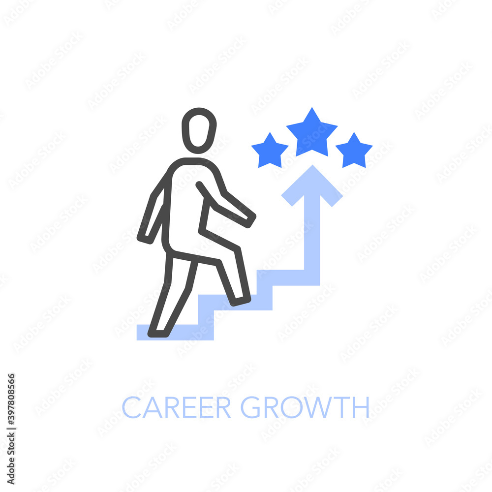 Obraz premium Career growth symbol with a person walking up the stairs. Easy to use for your website or presentation.