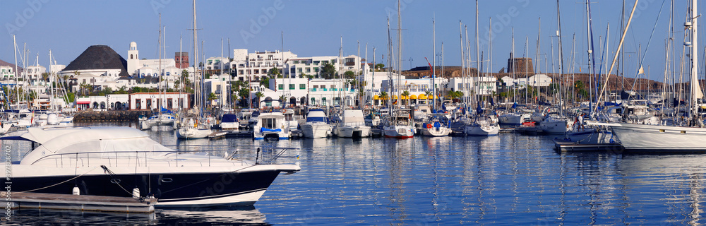Jachthaven Playa Blanca und Marina Rubicon, Insel Lanzarote, Kanaren, Spanien, Europa, Panorama