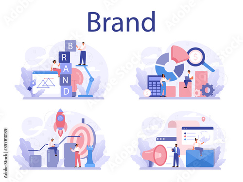 Brand concept set. Marketing strategy and unique design of a company