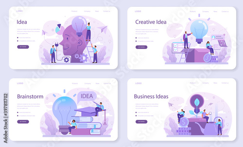 Idea web banner or landing page set. Creative innovation and brainstorm.