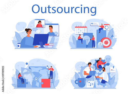 Outsourcing concept set. Idea of teamwork and project delegation