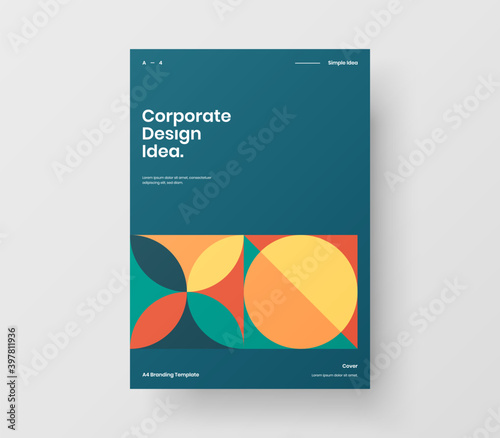 Abstract Bauhaus geometric pattern background vector brochure template. Minimalistic artwork design layout. Scandinavian style corporate identity Bauhaus pattern background report cover illustration.