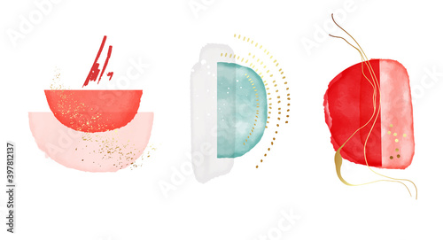 Minimalist abstract red circle shapes, modern marble art, watercolor background. Abstract creative Blob graphics. Scandinavian logo for women in vector