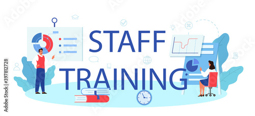 Staff training typographic header. Business personnel management