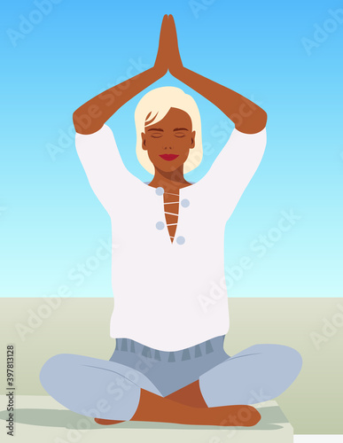 The girl is engaged in yoga meditates in the lotus position
