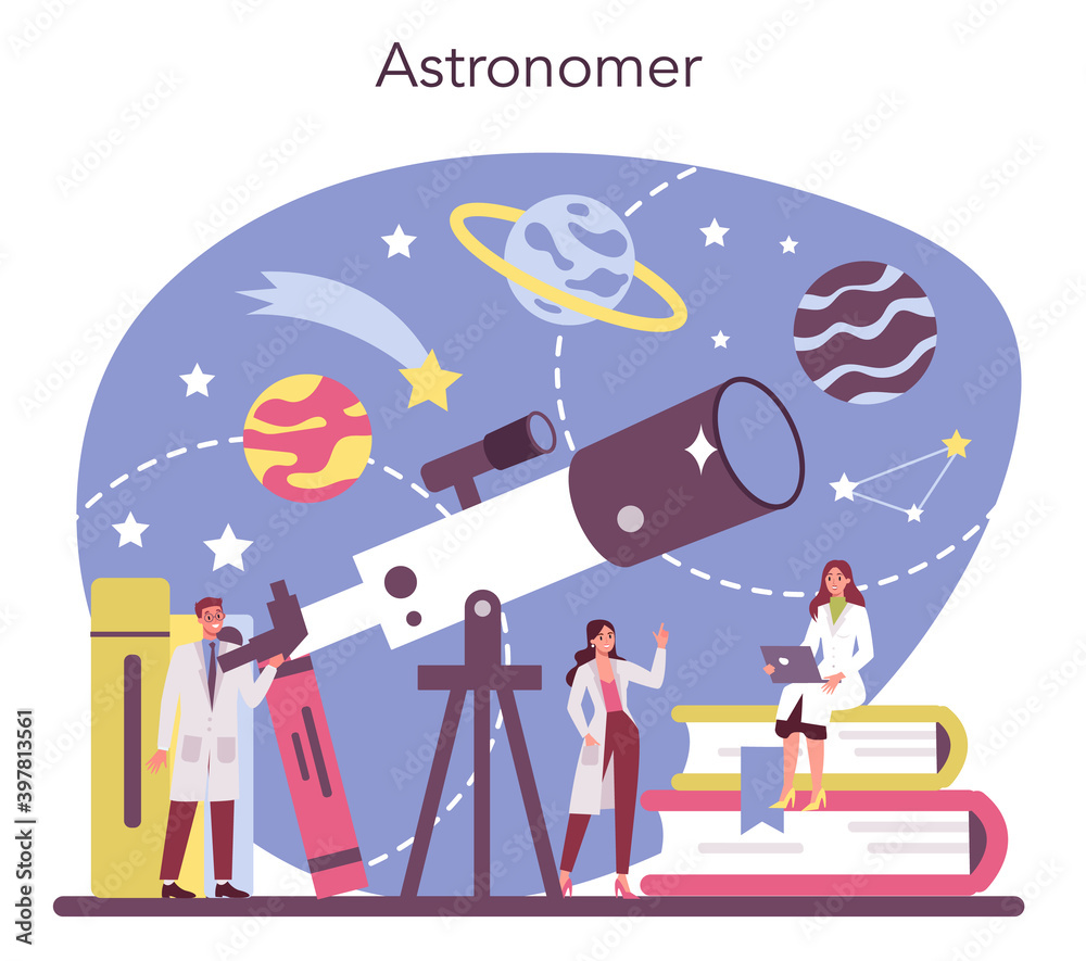 Astronomy and astronomer concept. Professional scientist looking