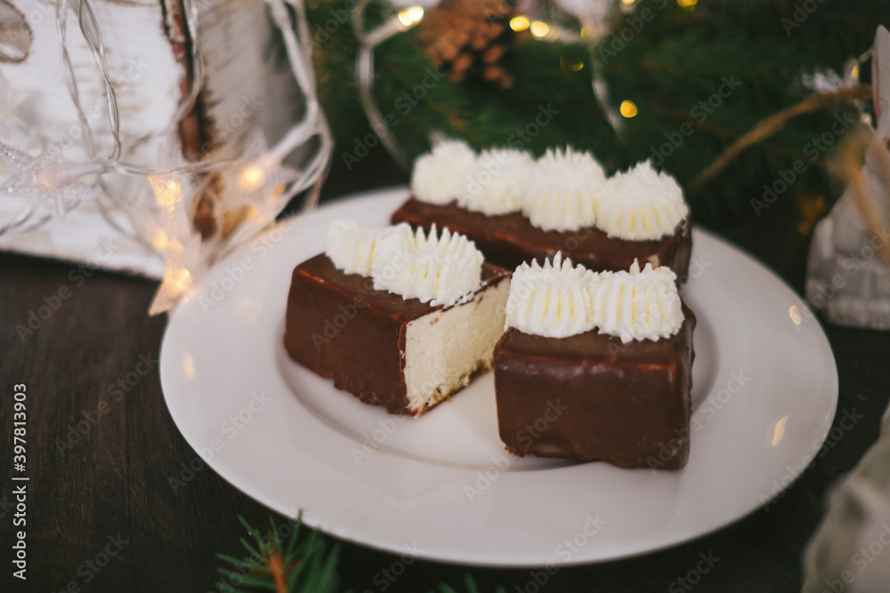 Handmade homemade sweets on a Christmas background. Cooking. Handmade homemade sweets on a Christmas background. Cooking.