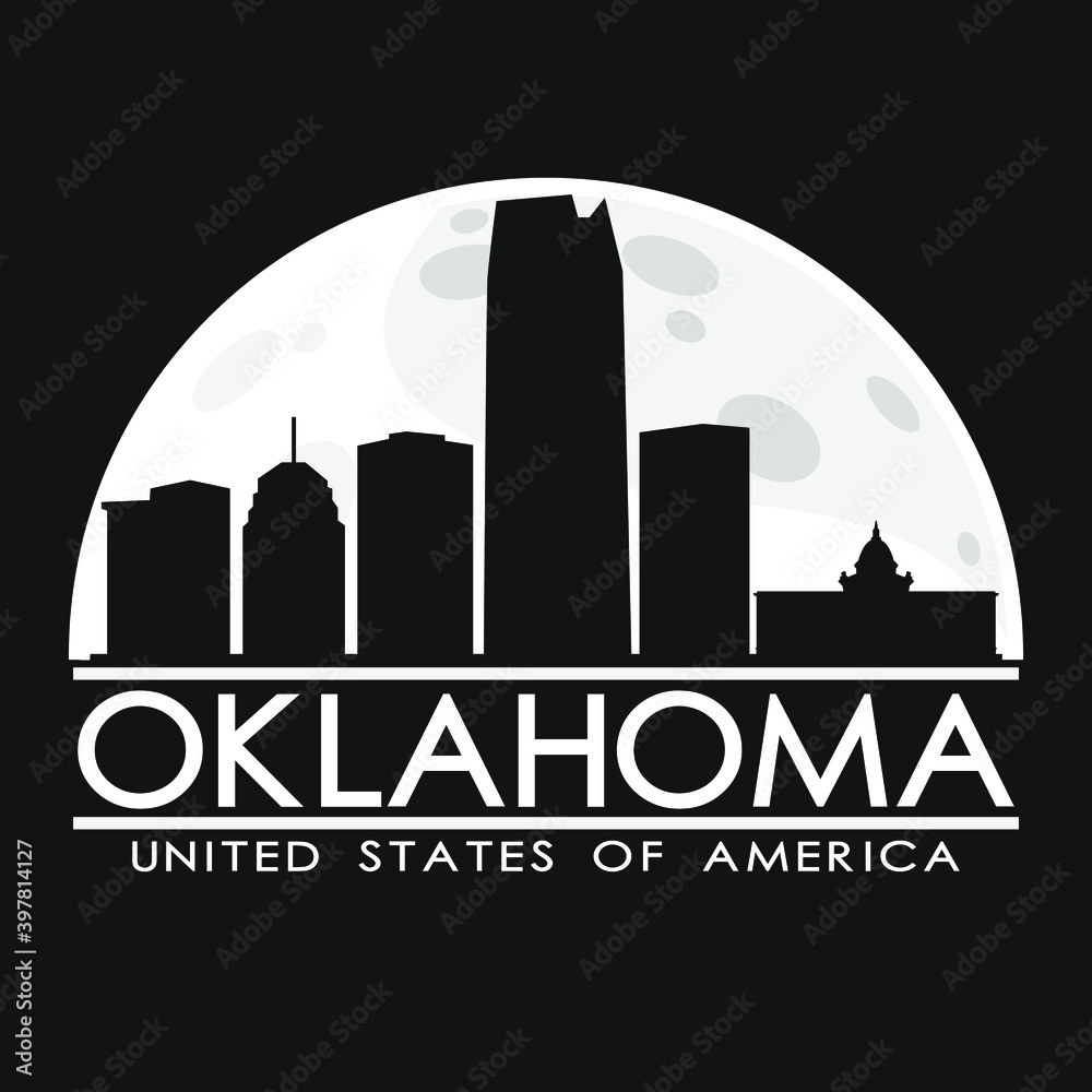 Oklahoma Skyline Silhouette City Vector Design Art Moon Background.