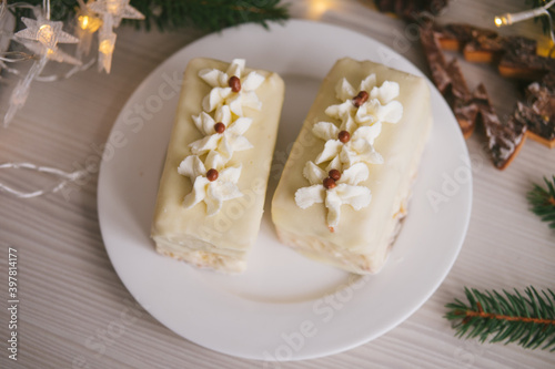 Handmade homemade sweets on a Christmas background. Cooking.