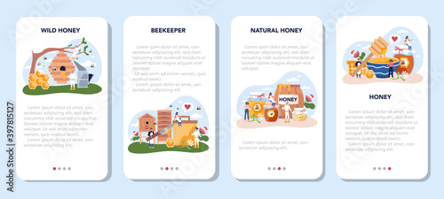 Hiver or beekeeper mobile application banner set. Professional farmer