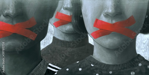 Murais de parede Political art, Concept idea of free speech freedom of expression and censored, s