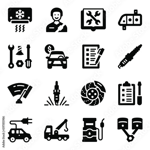 
Car Component Icons in Modern Filled Style 
