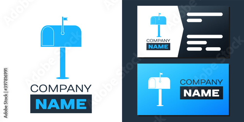 Logotype Mail box icon isolated on white background. Mailbox icon. Mail postbox on pole with flag. Logo design template element. Vector.