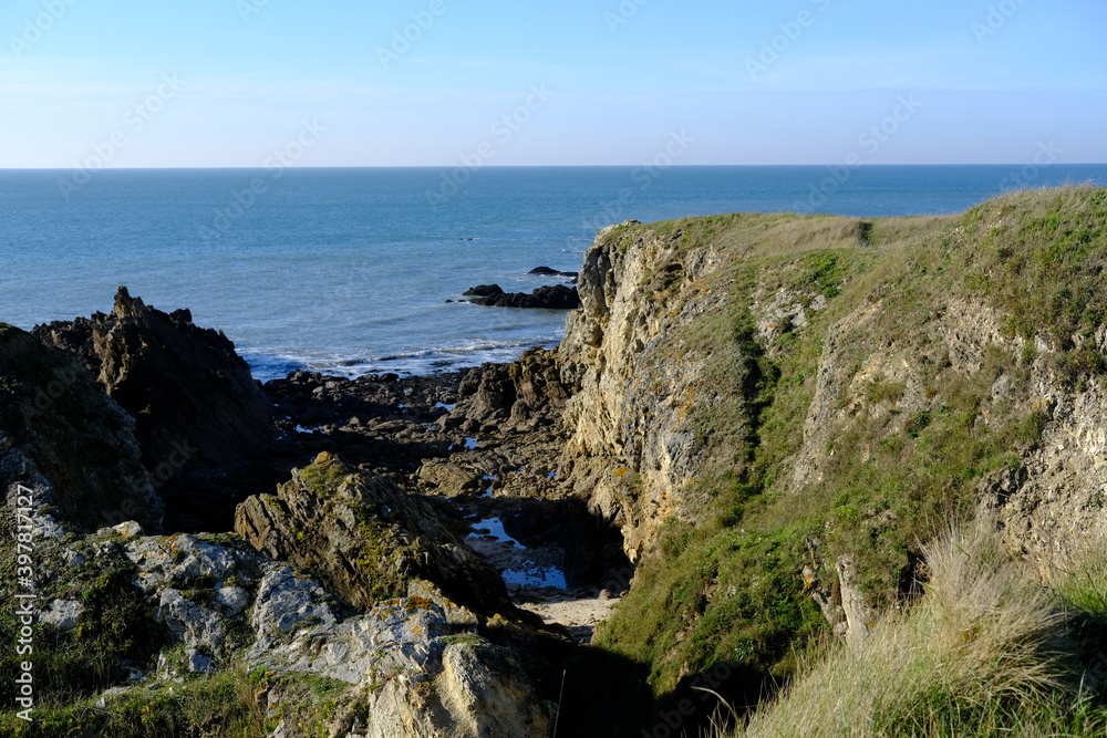 A small path at the wild coast of le Pouliguen on the Atlantic coast of France.