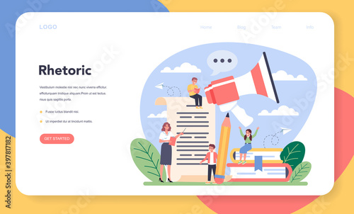 Rhetoric or elocution school class web banner or landing page