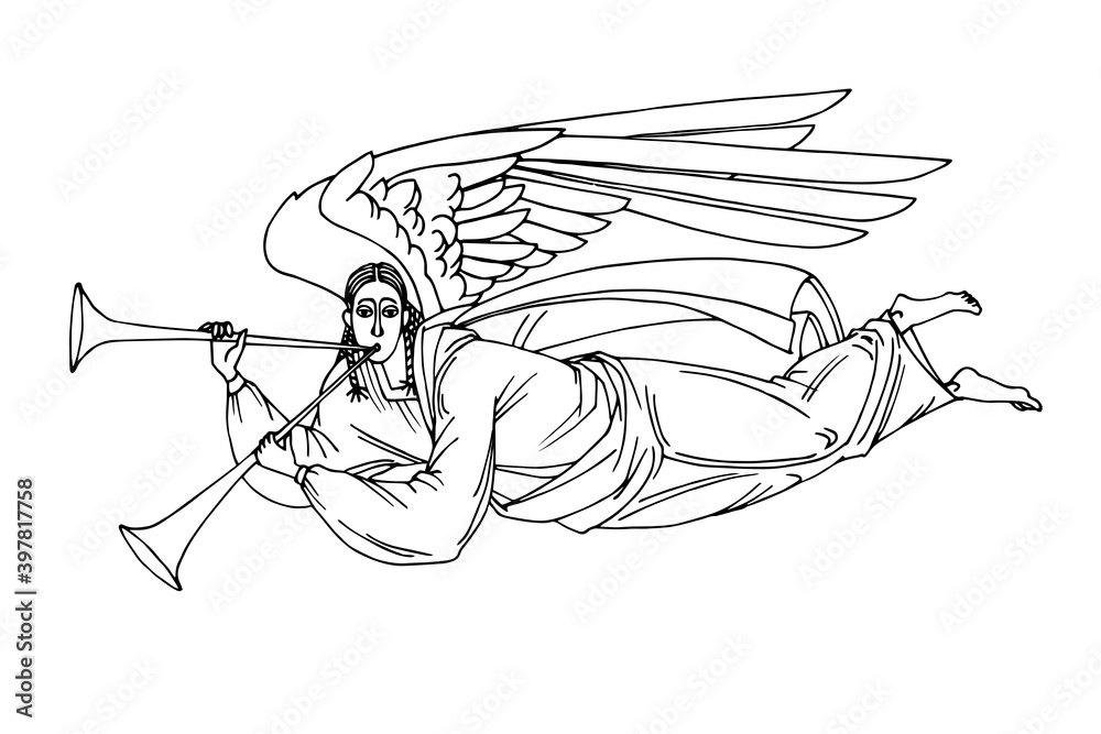 angel with trumpet flying on wings, heaven messenger, for christmas and