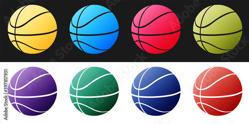 Set Basketball ball icon isolated on black and white background. Sport symbol. Vector.