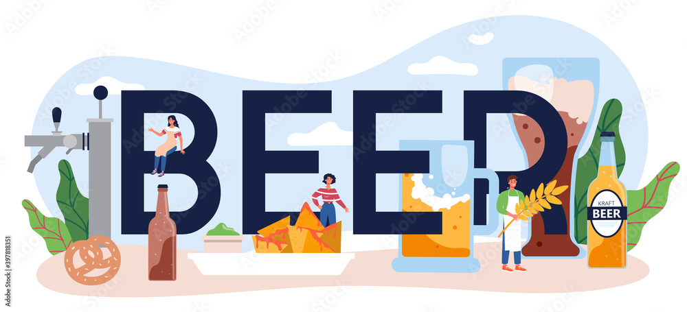 Beer typographic header. Craft beer production, brewing process.