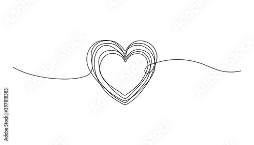 Continuous line heart drawing. Doodle one line love symbol, hand drawn scribble art, abstract heart shape sketch. Vector design