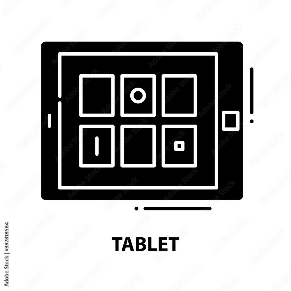tablet symbol icon, black vector sign with editable strokes, concept illustration tablet symbol icon, black vector sign with editable strokes, concept illustration