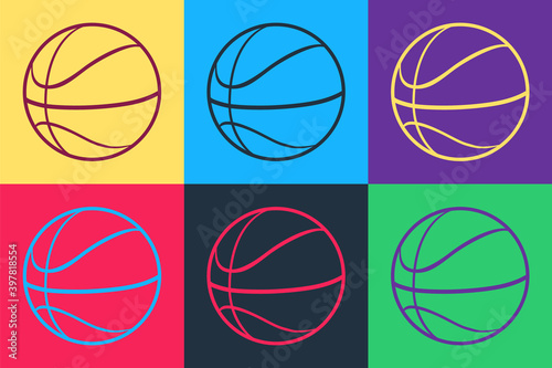 Pop art Basketball ball icon isolated on color background. Sport symbol. Vector.