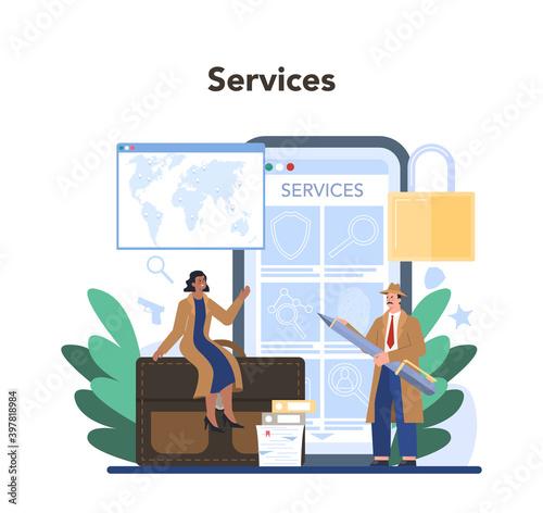 Professional detective online service or platform. Agent investigating