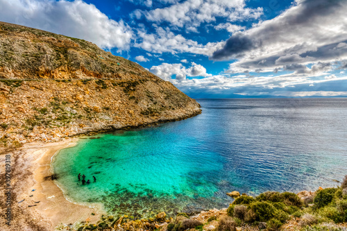 Fototapeta Naklejka Na Ścianę i Meble -  Scuba divers are training Glaroi beach in Chios Island, Greece