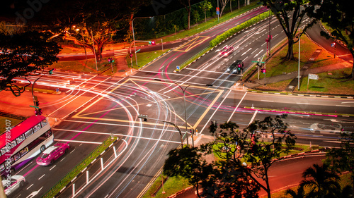 Photography Light trail capture of traffic signal, Singapore