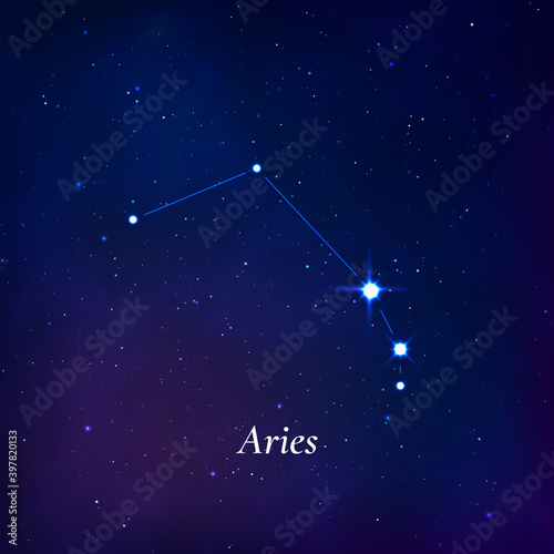 Aries sign. Stars map of zodiac constellation on dark blue background. Vector