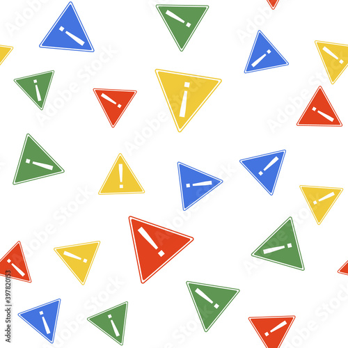 Color Exclamation mark in triangle icon isolated seamless pattern on white background. Hazard warning, careful, attention, danger warning important information. Vector. Free Download Color Exclamation mark in triangle icon isolated seamless pattern on white background. Hazard warning, careful, attention, danger warning important information. Vector. - GFXLoad