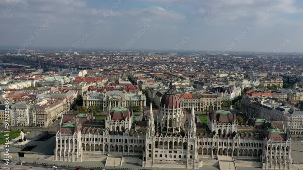 aerial view Parliament building and Danube river in Budapest aerial view Parliament building and Danube river in Budapest