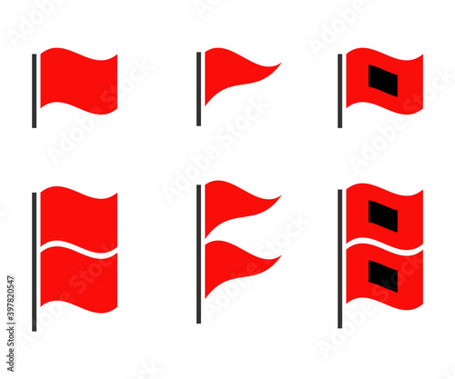 Red weather warning flags icon set. Clipart image isolated on white background.
