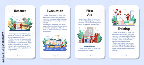 Urgency rescuer help mobile application banner set. Ambulance lifeguard