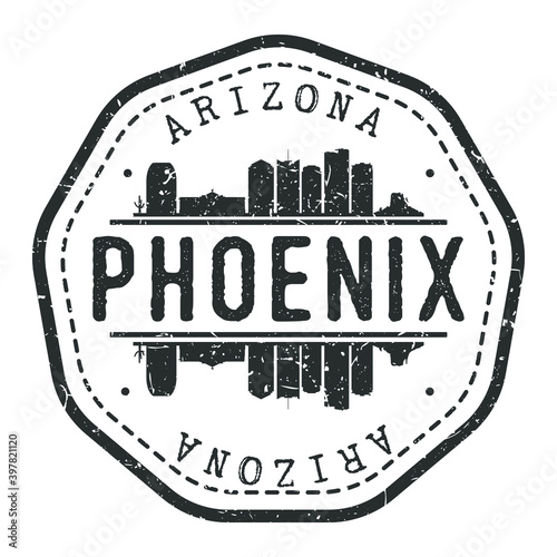 Phoenix, AZ, USA Stamp Skyline Postmark. Silhouette Postal Passport. City Round Vector Icon. Vintage Postage Design.