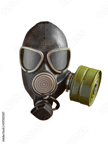 Old Soviet gas mask isolated on white background.
